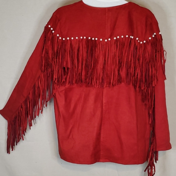 L&B Jackets & Blazers - Fringed Red Suede Jacket